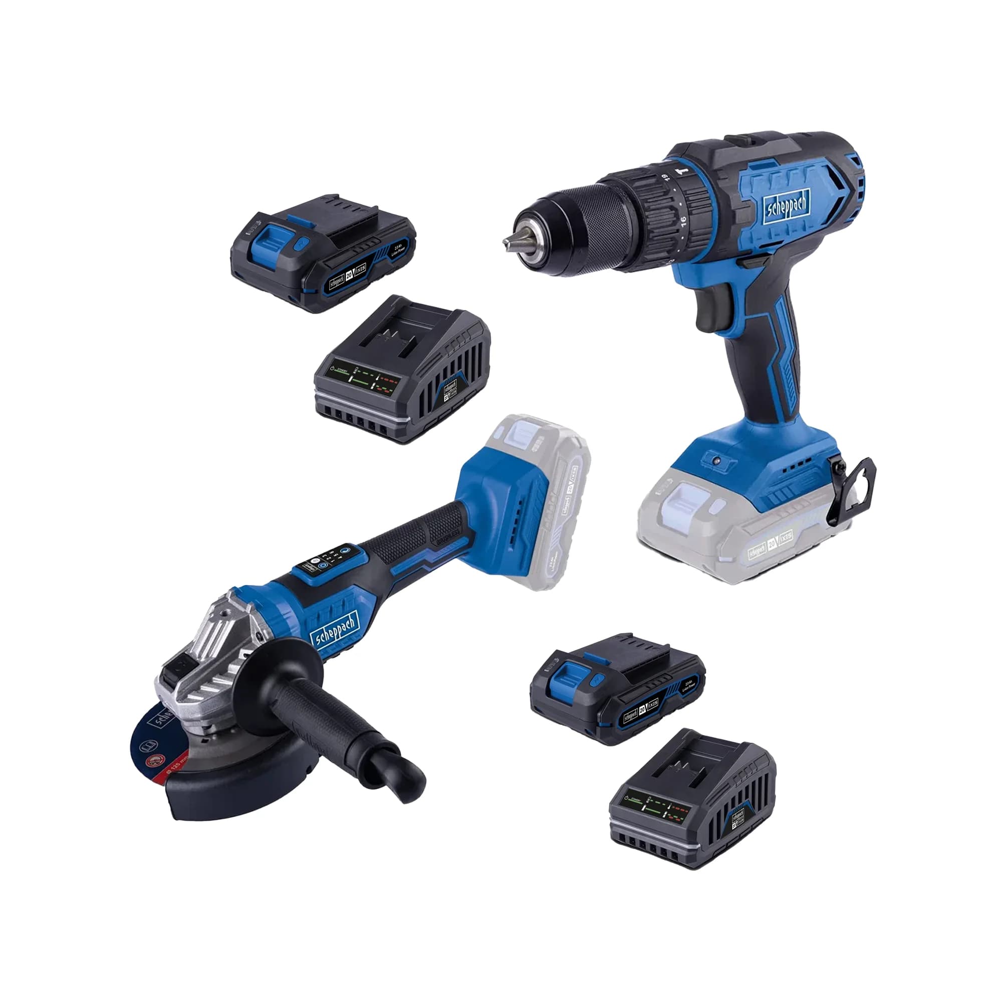 Scheppach aku set ugaona brusilica i aku udarna bušilica Brushless IXES 3