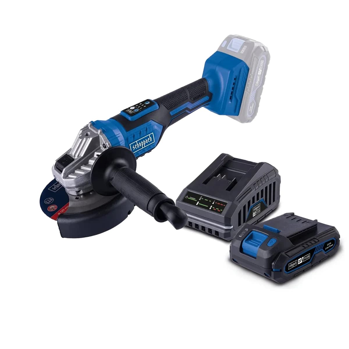 Scheppach SET aku ugaona kutna brusilica Brushless IXES BC-AG125-XSS2